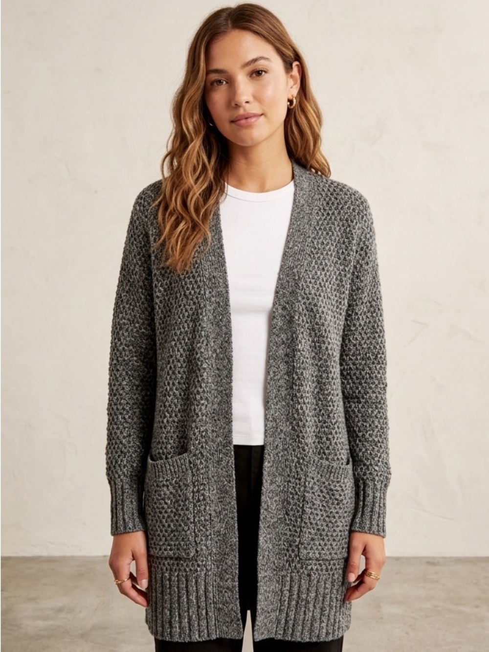 Abercrombie & Fitch Heather Gray Open-Front Knit Cozy Cardigan